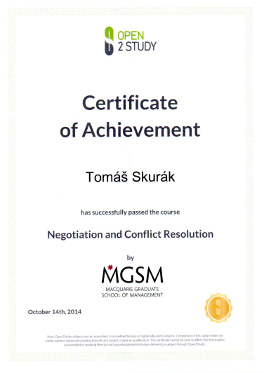 Vyjednávanie a riešenie konfliktov, Macquarie Graduate School of Management, Austrália